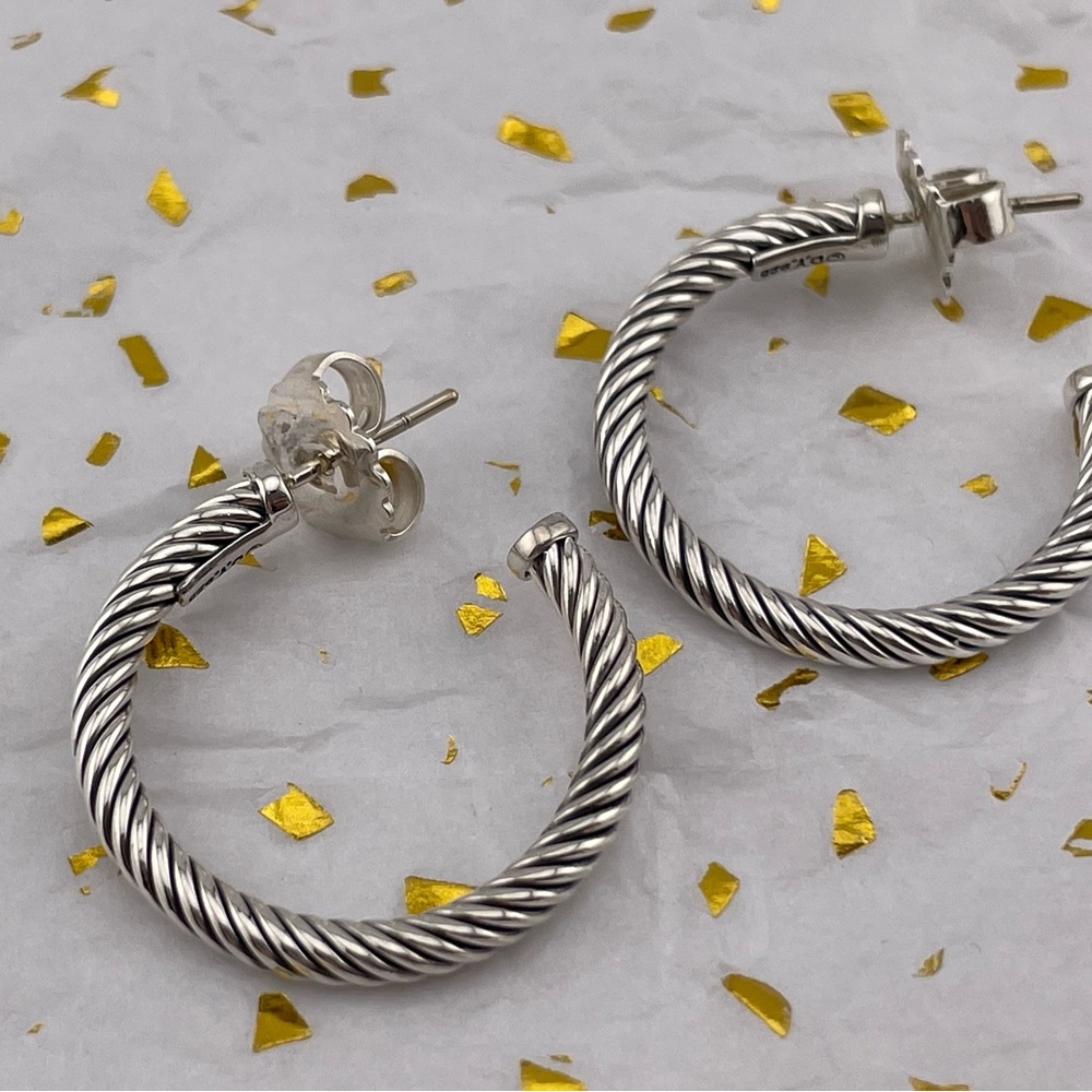 David Yurman 925 Classic Cable 1 inch Hoop Earrings with Pouch